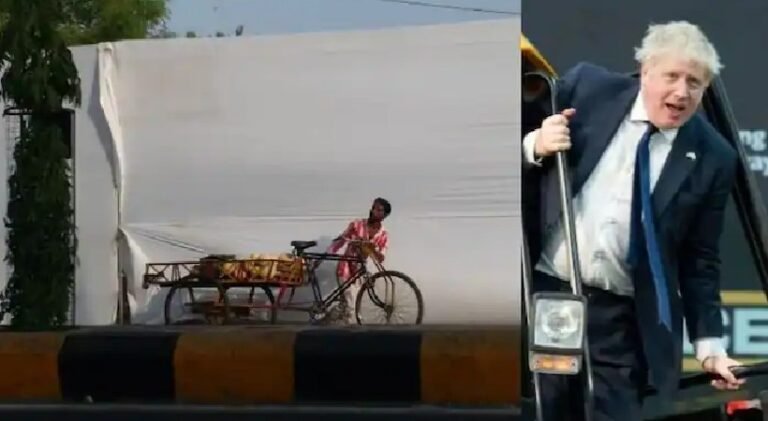 ബ്രിട്ടീഷ് പ്രധാനമന്ത്രി എത്തി, ഗുജറാത്തിലെ ചേരികൾ വീണ്ടും മൂടുപടമണിഞ്ഞു