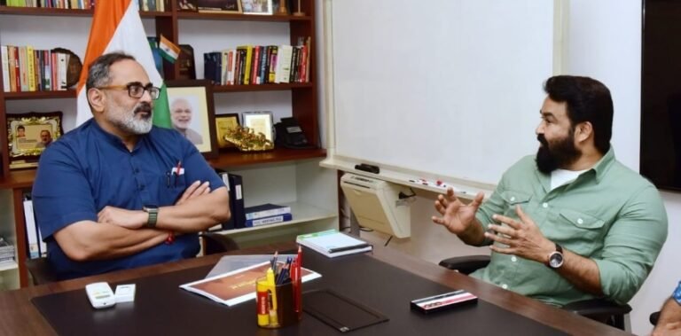 മോഹൻലാൽ കേന്ദ്രമന്ത്രി രാജീവ് ചന്ദ്രശേഖറിനെ സന്ദർശിച്ചു